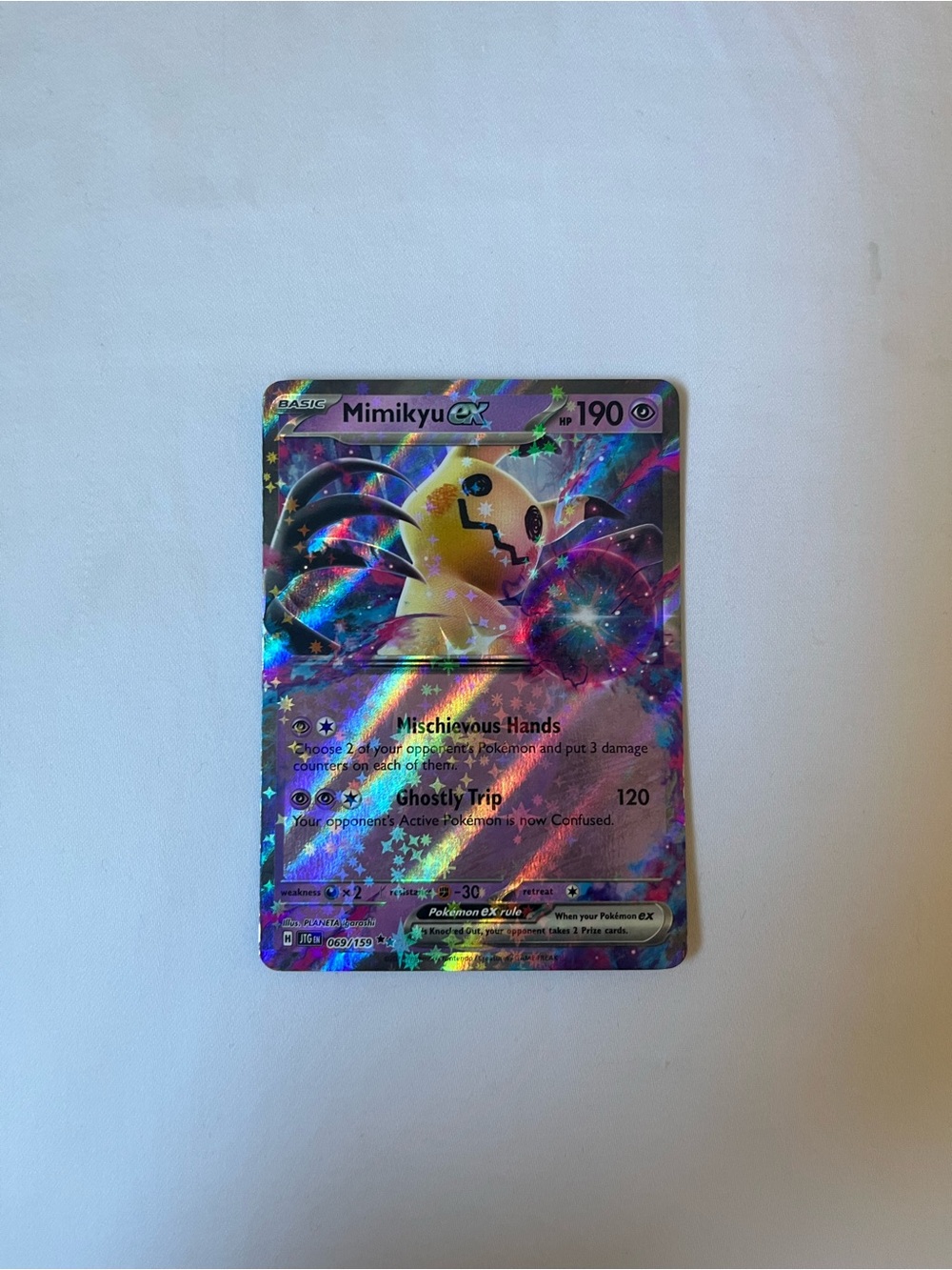 Pokemon Mimikyu EX Holographic Yellow Purple Blue Trading Card